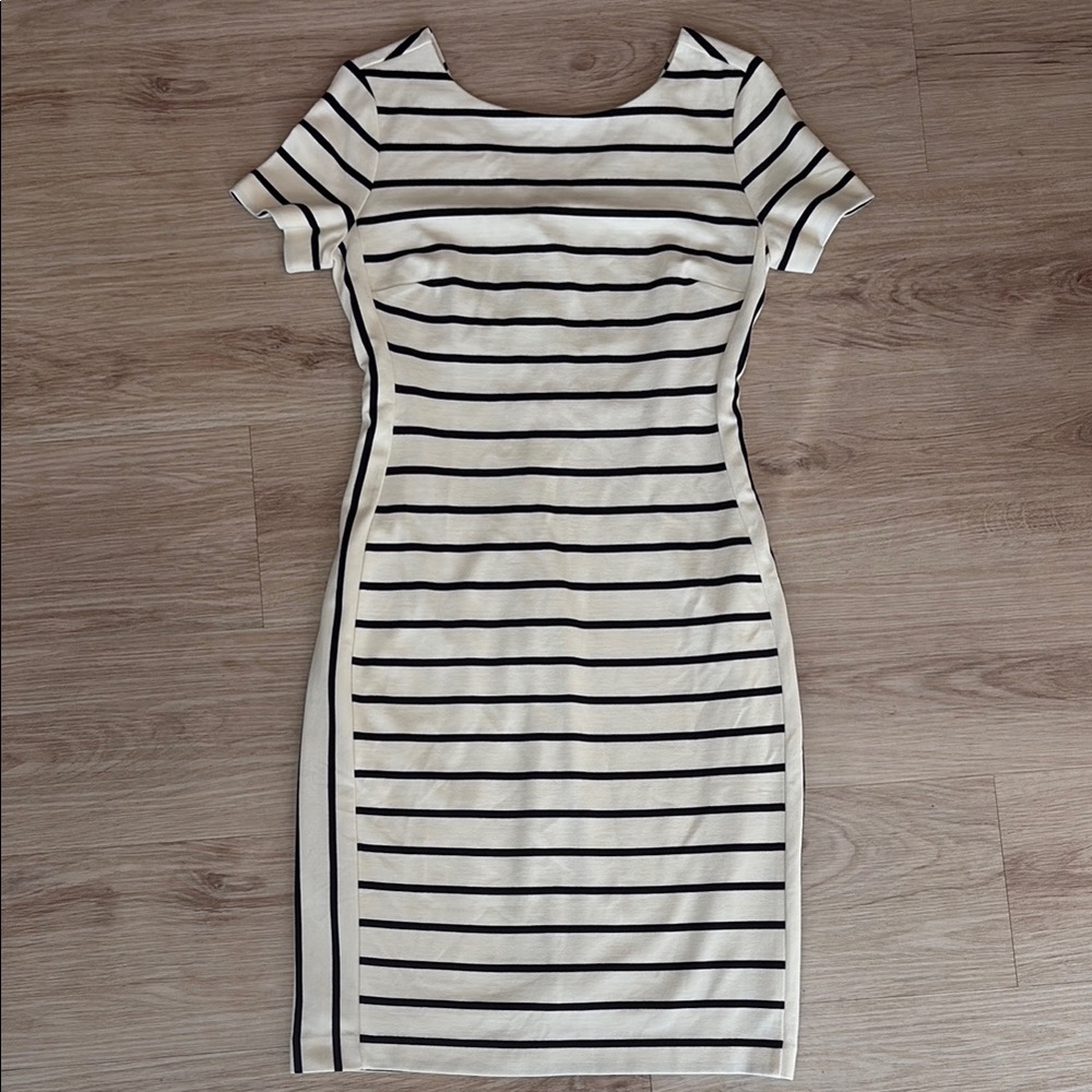Banana Republic Black and Cream Striped Midi Dress - Picture 1 of 3